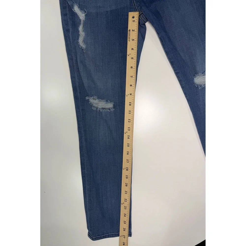 7 For All Mankind Distressed Skinny Jeans Blue Ripped Knee High Rise Size 27‎